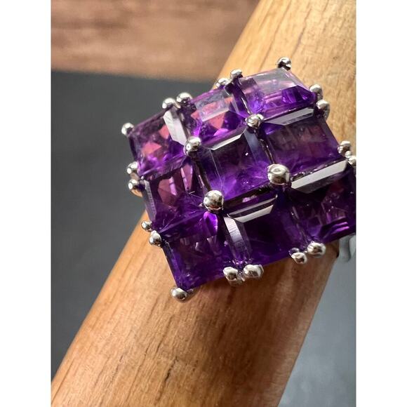 Amethyst sterling silver cluster ring size 7 - Picture 9 of 16